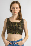 Bronze and Brown Woman Sequins and Silk Vintage 80s Crop Top