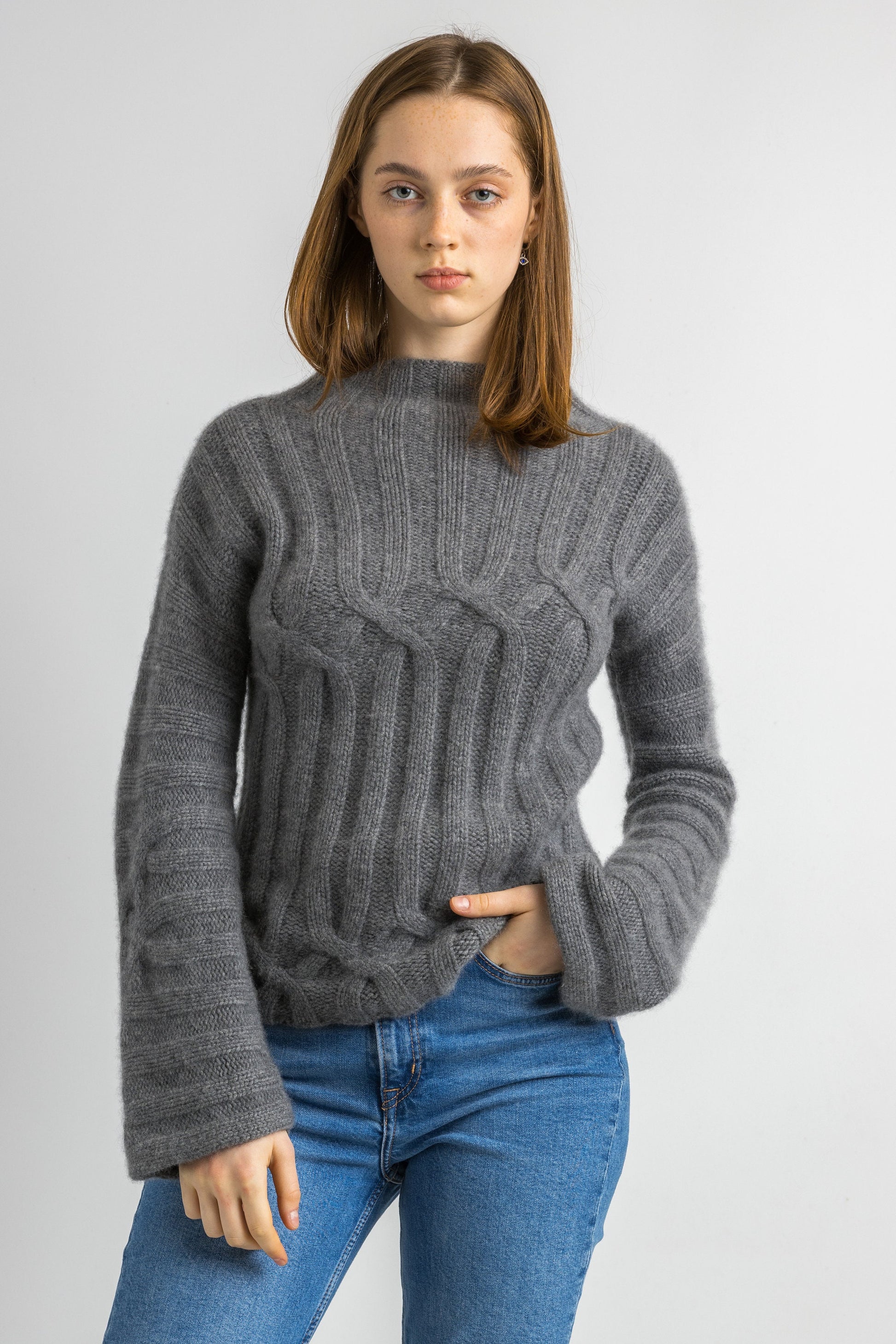 Vintage 80s Knit Sweater. Womens Jumper Cashmere Gray Jumper Minimalist Cashmere Sweater Knitwear Old Money 80s Sweater . size Small