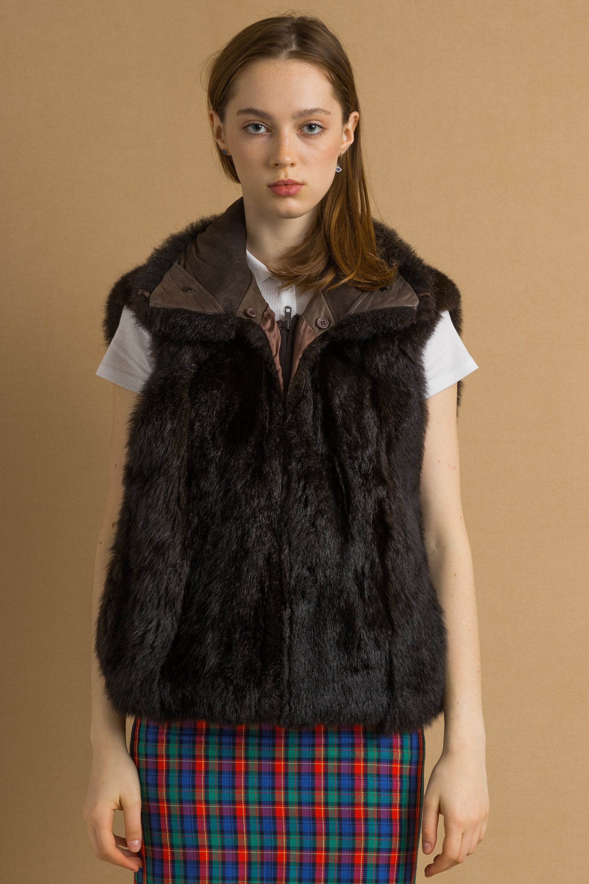 Fur Vest 90s Brown Not Fake Fur Vest Sleeveless Jacket Close Front Vest Retro Glam Bohemian Furry Festival Top Vintage 1990s Large L