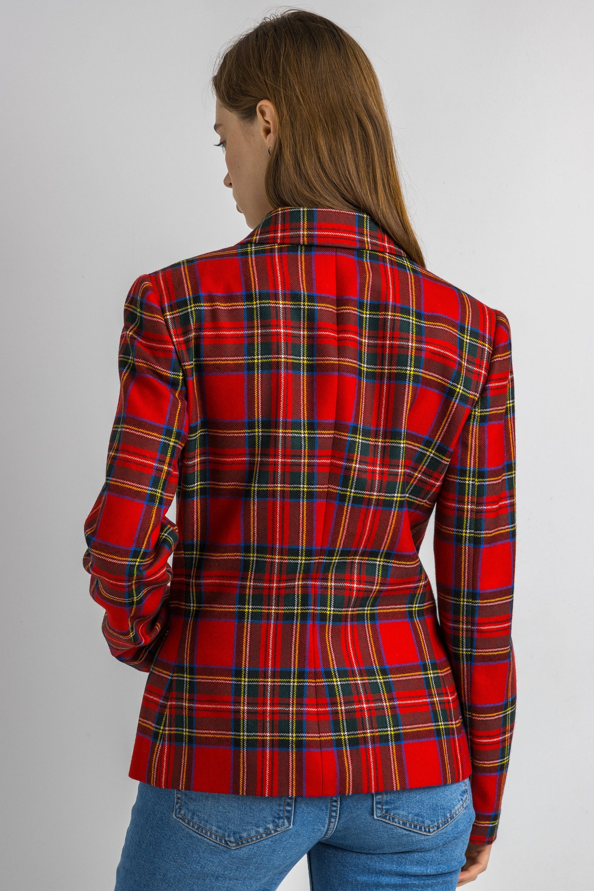 Luisa Spagnoli Red Checked Jacket / Wool Woman Paris / Double Breasted Blazer / Woman Blazer / Designer Jacket size 44 Medium