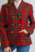 Luisa Spagnoli Red Checked Jacket / Wool Woman Paris / Double Breasted Blazer / Woman Blazer / Designer Jacket size 44 Medium