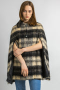 70s Vintage Scotland Mohair Wool Women Cape, Vintage Woman Black Gray Checked Coat, Opera Woman Mohair Cape size Small