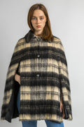 70s Vintage Scotland Mohair Wool Women Cape, Vintage Woman Black Gray Checked Coat, Opera Woman Mohair Cape size Small