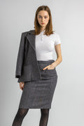 YVES SAINT LAURENT suit, 80s gray wool high waisted pencil skirt suit with buttons, elegant Ysl jacket and skirt set.