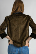 90s Woman Velvet Velor Brown ETRO Milano Blazer Crop Jacket with Embroidered details size It 44 fits Small