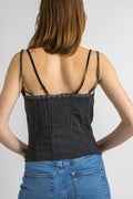 90s Vintage Divina made in Italy Women's Dark Gray Crop Top Lace Up Corset size M / Medium