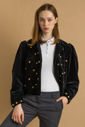 Women's velvet black structured jacket blazer / gold buttons / traditional jacket popular in Bavaria, Tyrol, Austria and Germany