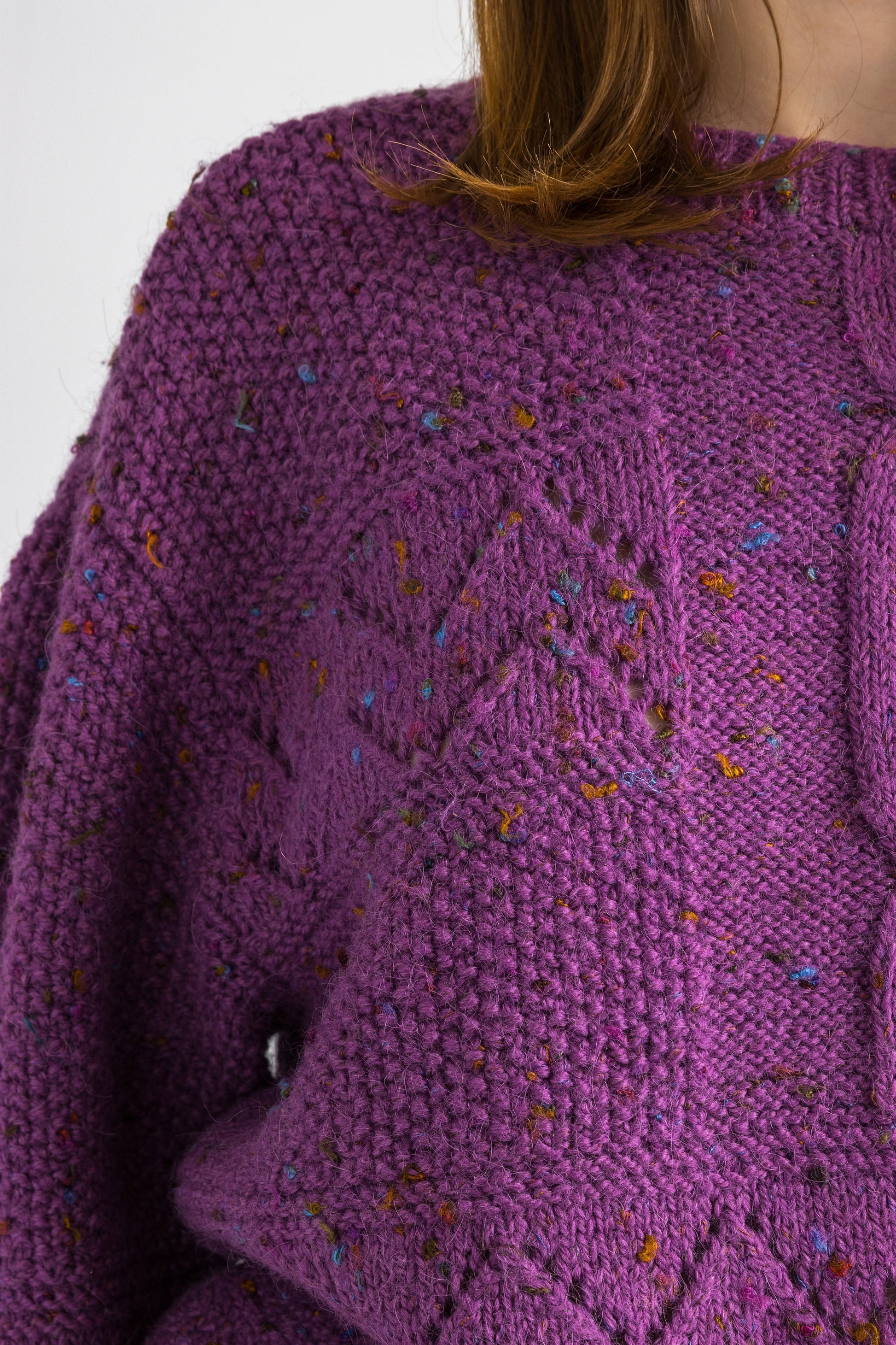 70s Vintage Handknitted Pattern Cozy Purple Pullover Jumper Top Sweater Large/ Vintage Woman Pattern Jumper Pullover