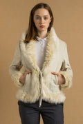 Faux Sheepskin Jacket 90's, Size M Faux Shearling Winter Jacket, Beige Sherpa Jacket, Y2K Chic Jacket, Sustainable Fashion, Vegan Fur Jacket