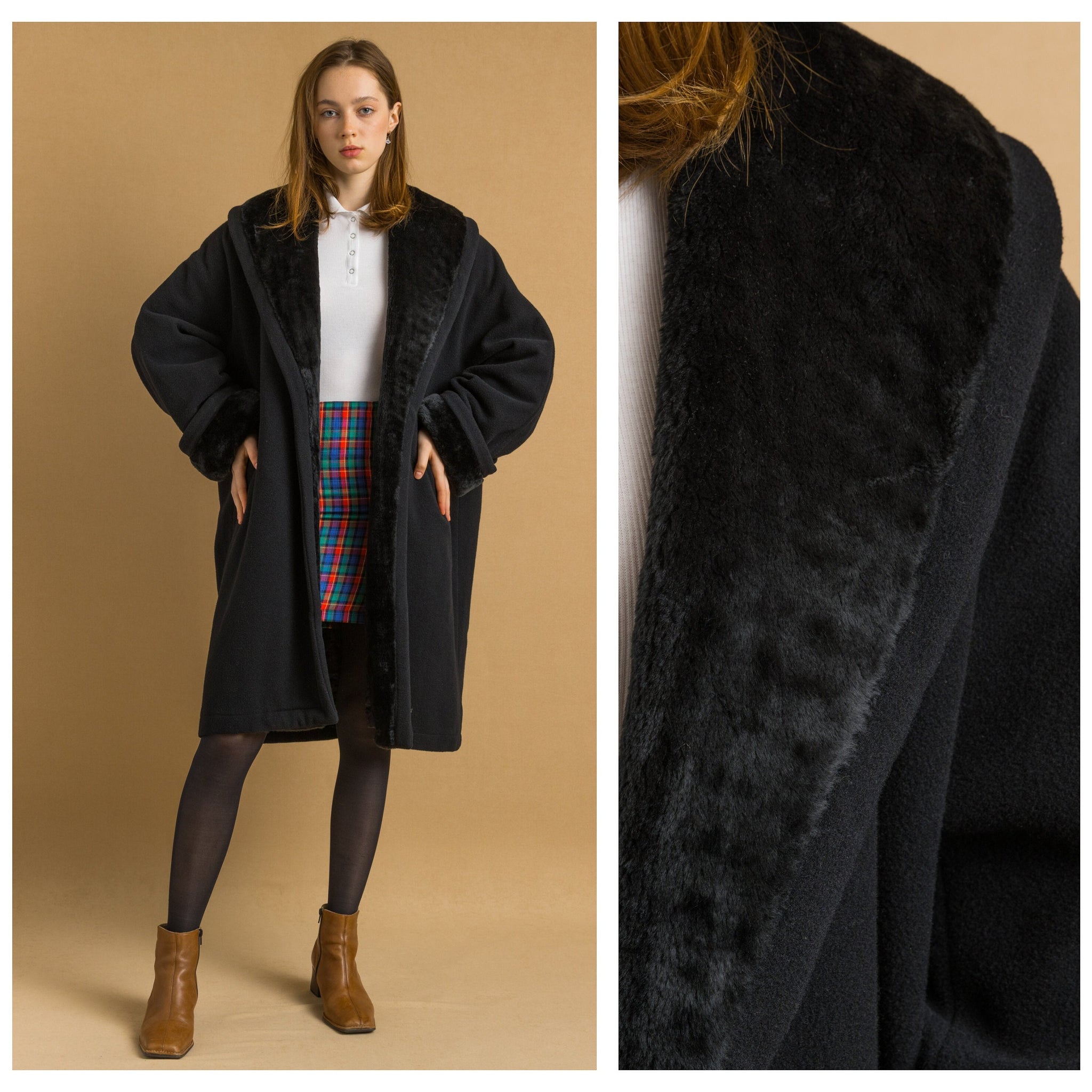 80s Woman Lambswool Coat Women Vintage 80s winter coat long wool coat outerwear maxi winter coat vintage clothing size Medium. In black