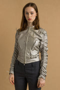 Gianni Versace Silver Leather Moto Woman Jacket size 40 fits Small/ metallic silver leather /