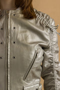 Gianni Versace Silver Leather Moto Woman Jacket size 40 fits Small/ metallic silver leather /