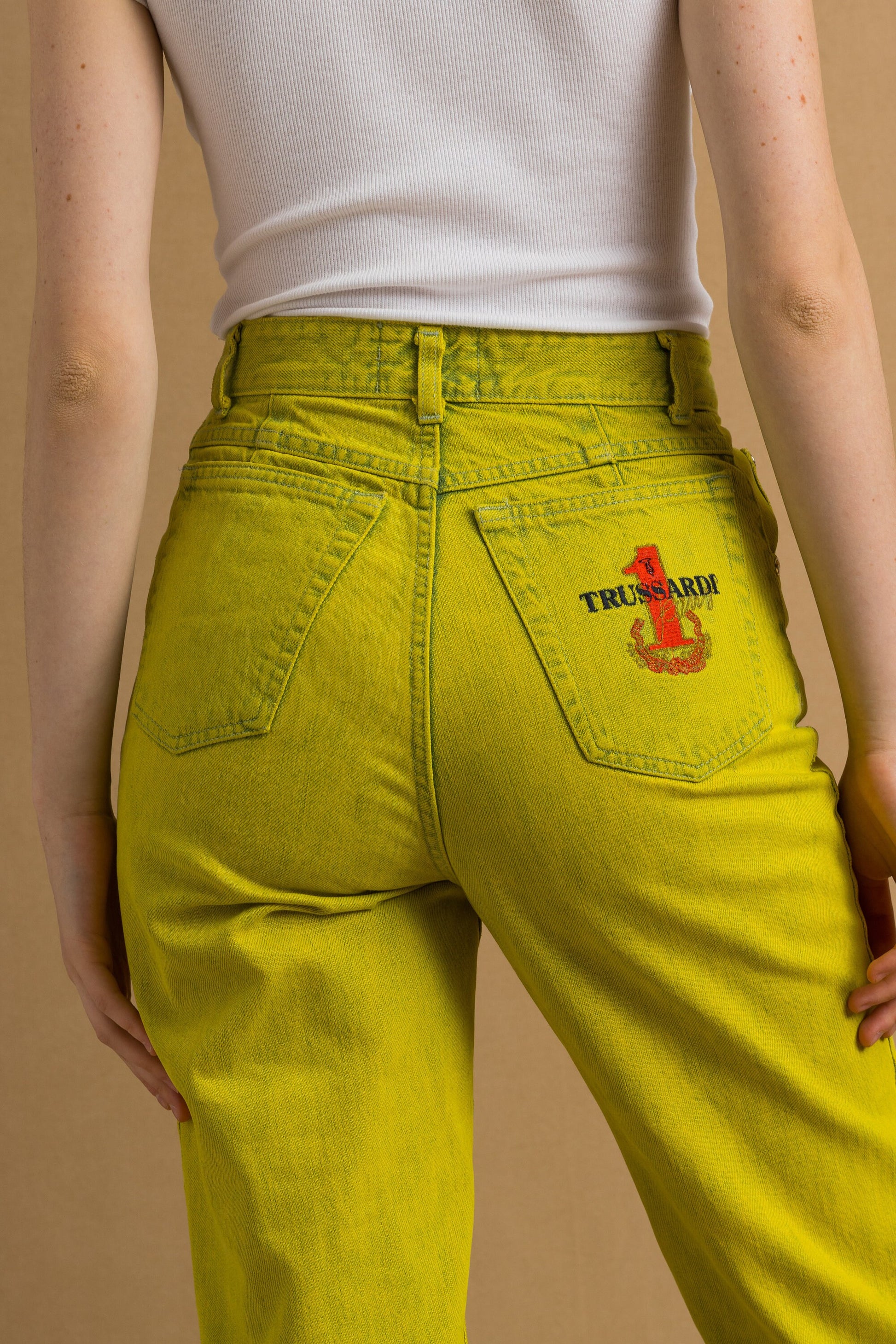 90s Vintage Woman Trussardi Yellow MOMs Denim High Waisted Denim Straight Jeans Pants Trousers Size S Girlfriend Gift/ Vtg Trussardi Jeans