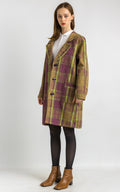 80s Check Linen Coat Women Vintage 80s spring fall coat long wool coat outerwear maxi fall coat vintage clothing size Medium