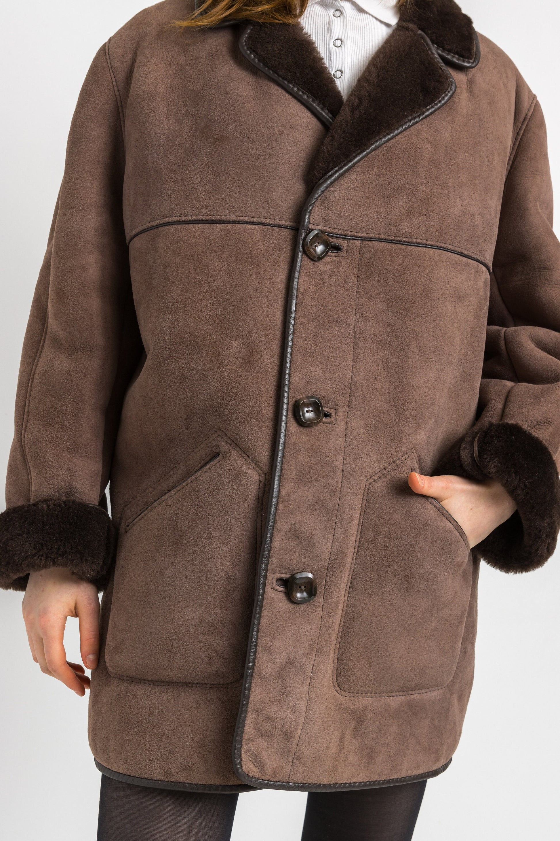 Deadstock Sheepskin Coat 70s, Size S, Brown Suede Vintage Coat, Casual Slouchy Coat, Worn In Shearling Coat, Sustainable Winter Outerwear