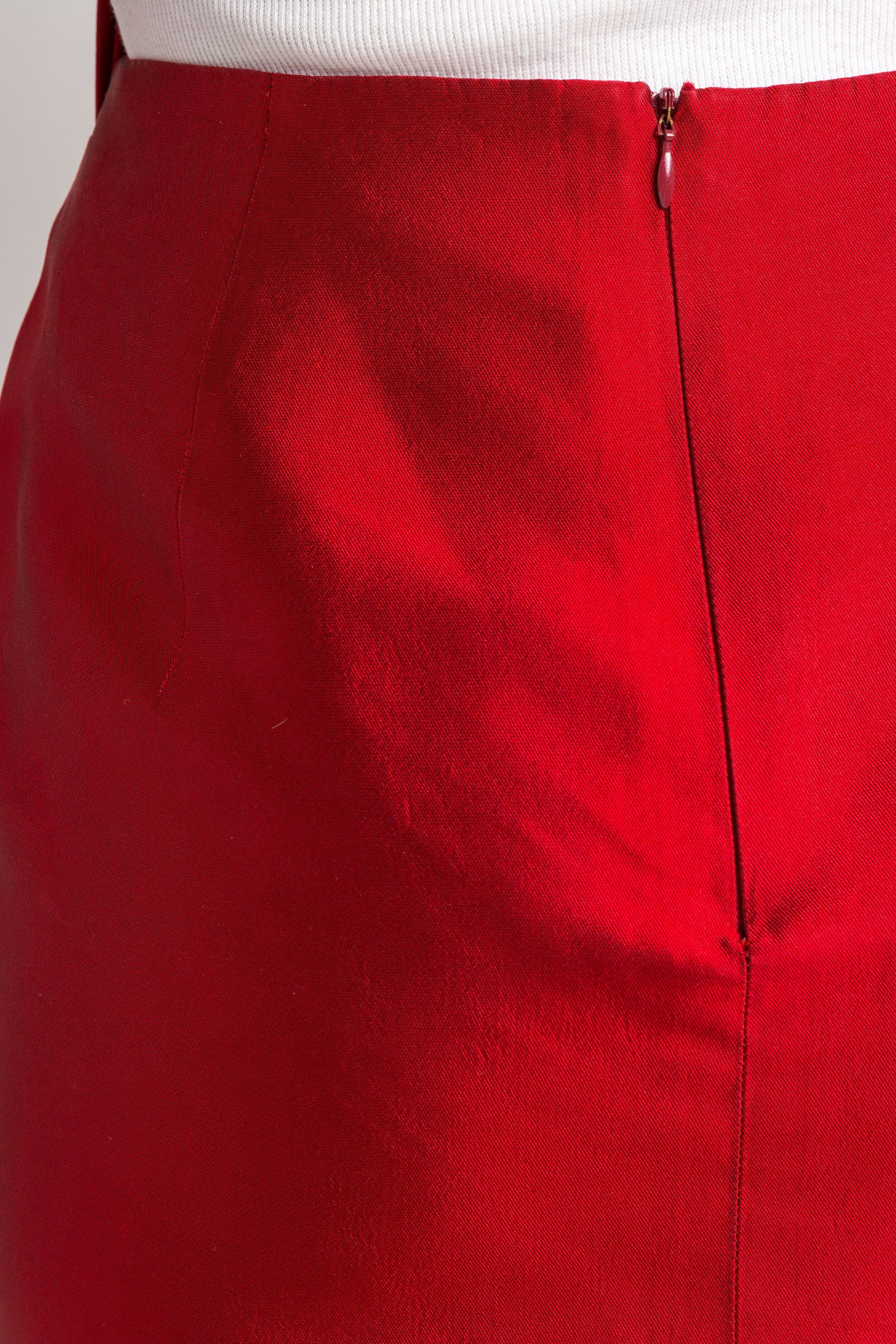 Jil Sander Silk suit, 80s red silk high waisted pencil skirt suit with buttons, elegant Jil Sander jacket and skirt set