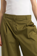 90s Max Mara Cotton Khaki Green Culottes Bermuda High Waisted Woman Midi Shorts in Khaki size 38 Small