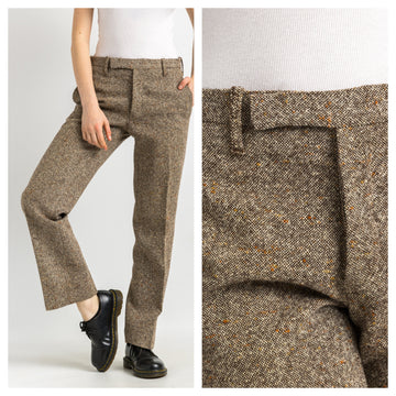 1960s Vintage wool brown woman pants, 60s mid waisted wool trousers