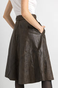 70s Leather Midi Skirt / High Waist Leather Midi Skirt Medium / Minimalist Brown Skirt / Leather Midi A Line Skirt Small