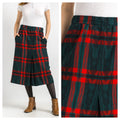 80s Vintage Tartan Plaid Wool Woman Midi Skirt, Midi Skirt in Red