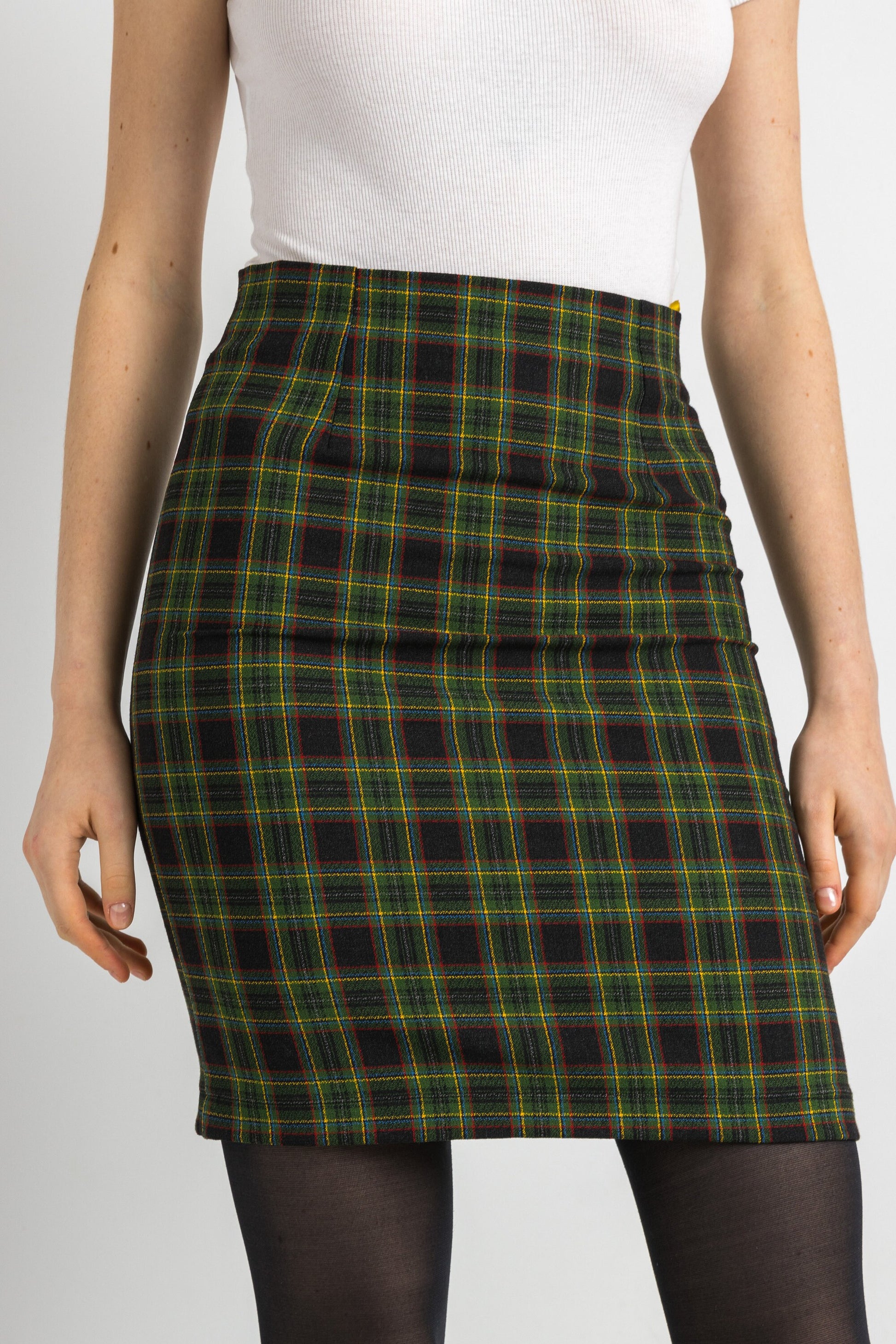 90s Vintage Grungre Green Checked Mini Pencil Woman Skirt size S Small/ Vintage Woman Mini Green Skirt/ Vintage Woman Clothing