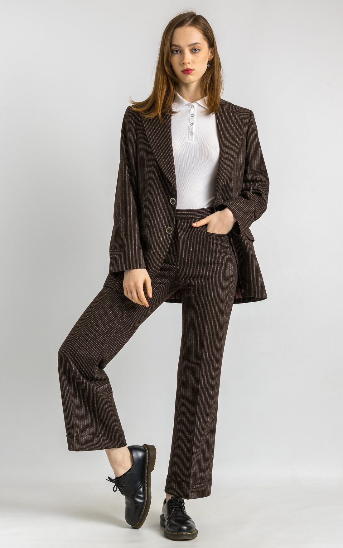 1970s Brown Womens Wool Pants Suit Jacket Set Vintage Small/ Wool Pants suit with blazer buttons, elegant blazer and trouser set