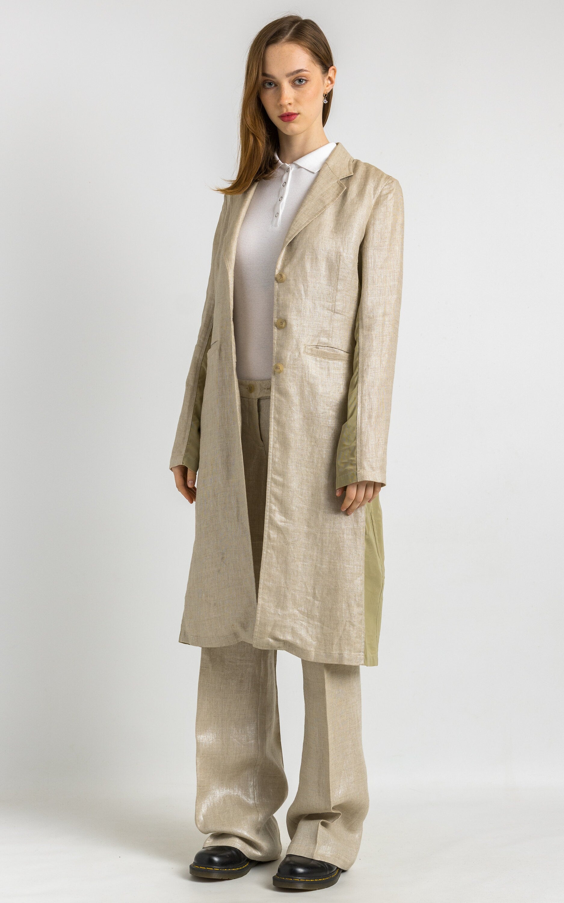 90s Liu Jo linen suit, 90s beige linen Liu Jo pants suit with buttons blazer, elegant Liu Jo Italian jacket and pants set