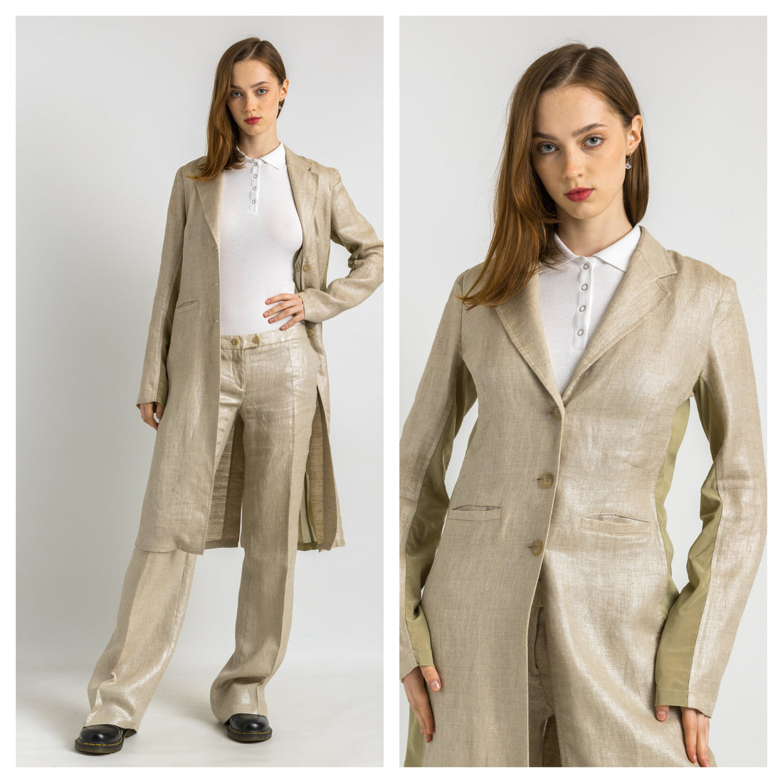 90s Liu Jo linen suit, 90s beige linen Liu Jo pants suit with buttons blazer, elegant Liu Jo Italian jacket and pants set