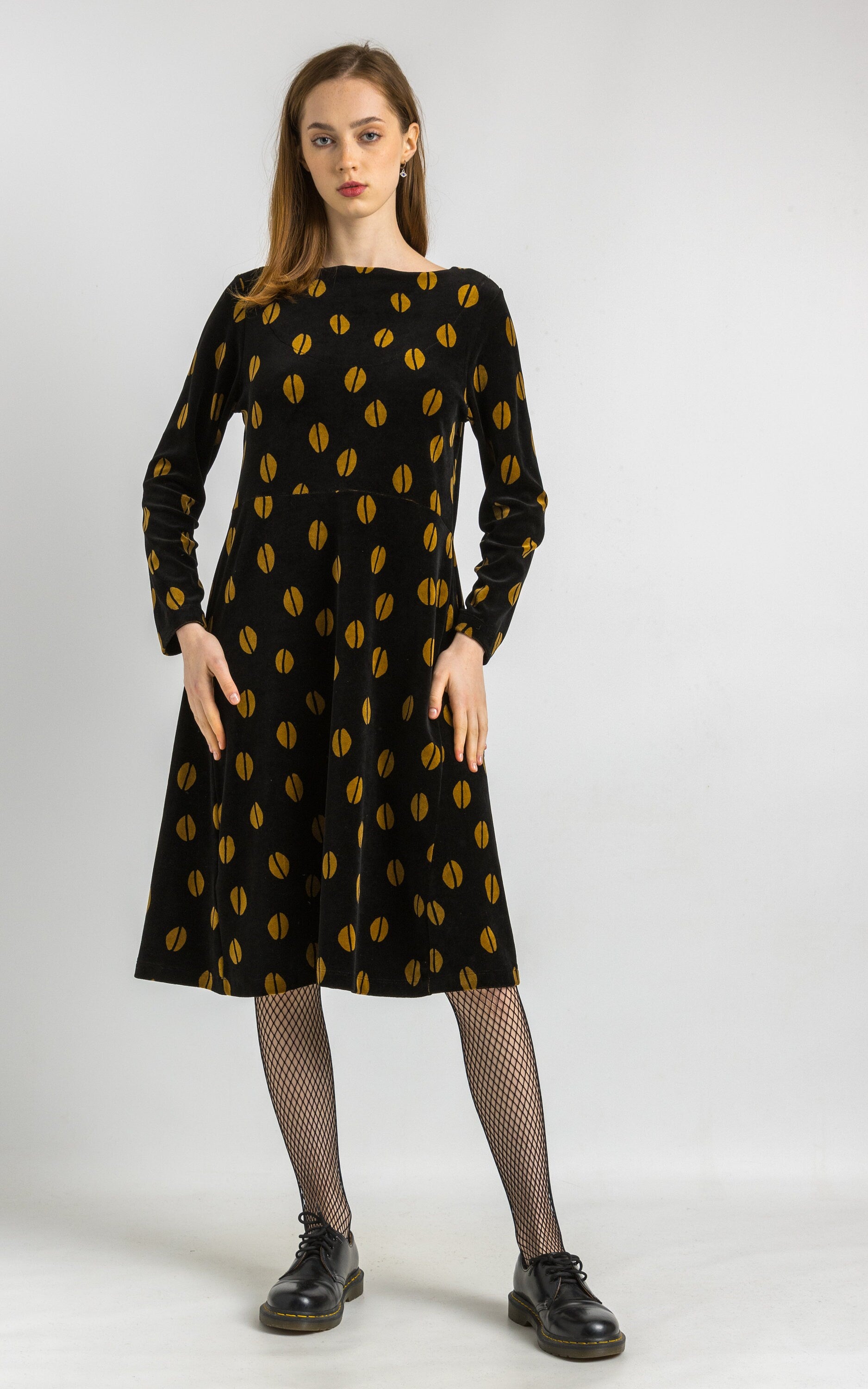 Women's Gudrun Sjoden Dress Velor Leafes Sweater Size Small Black Yellow