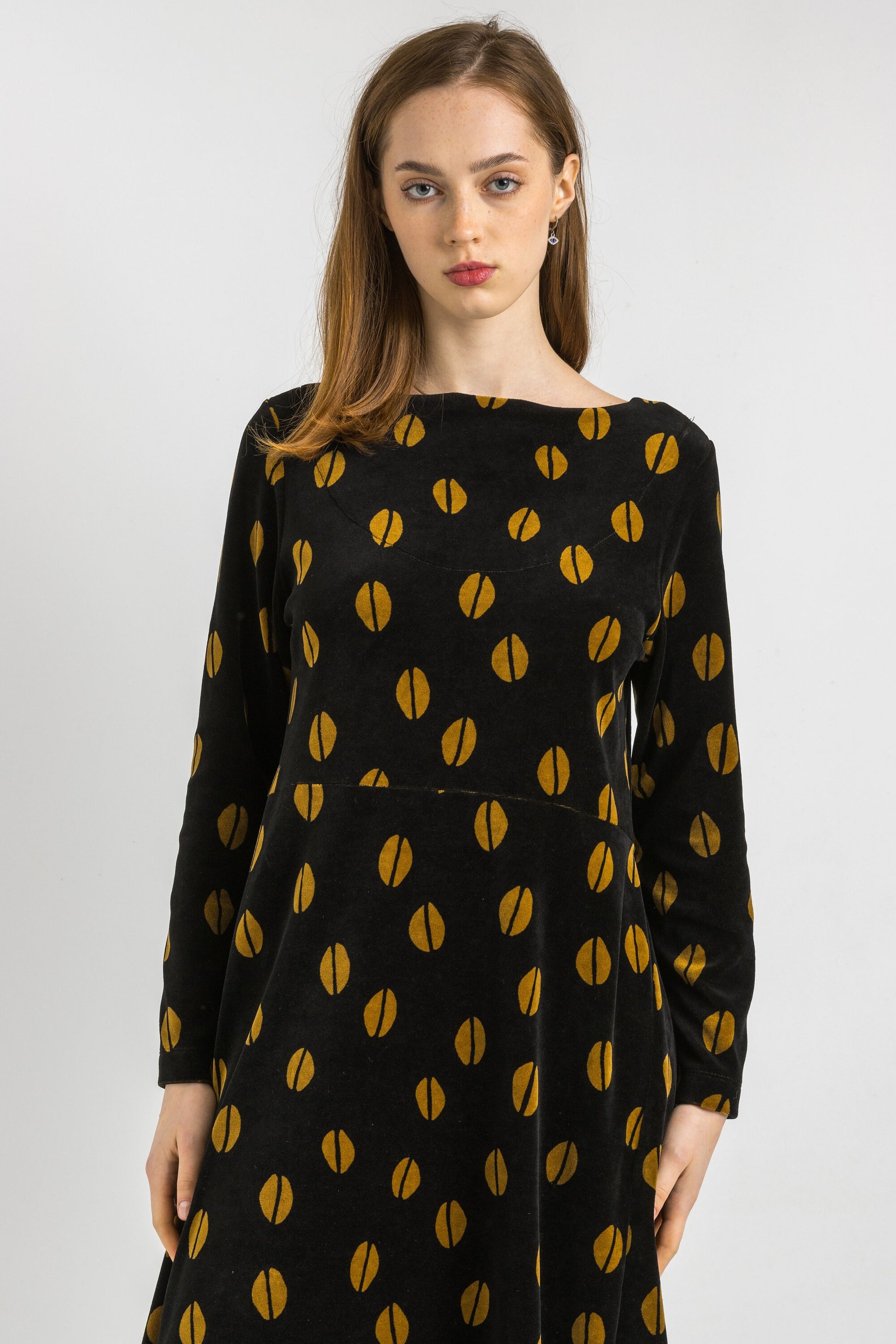 Women's Gudrun Sjoden Dress Velor Leafes Sweater Size Small Black Yellow