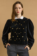 Women's velvet black structured jacket blazer / gold buttons / traditional jacket popular in Bavaria, Tyrol, Austria and Germany