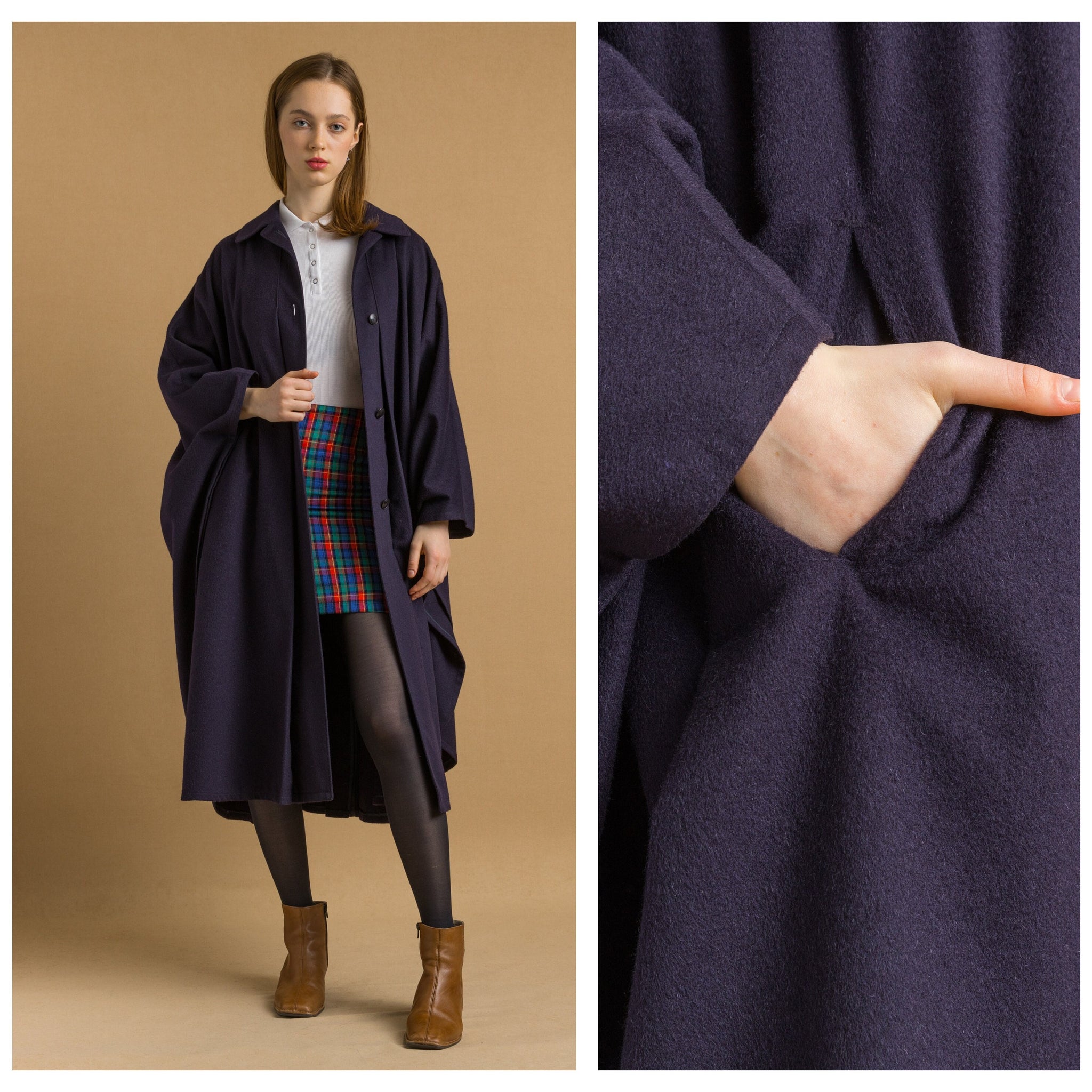 70s Vintage Vtg Rare Dark Blue Navy Bat 100% Wool Long Sleeve Dark Blue Tyrol Maxi Long Style Coat Cape Girlfriend Gift