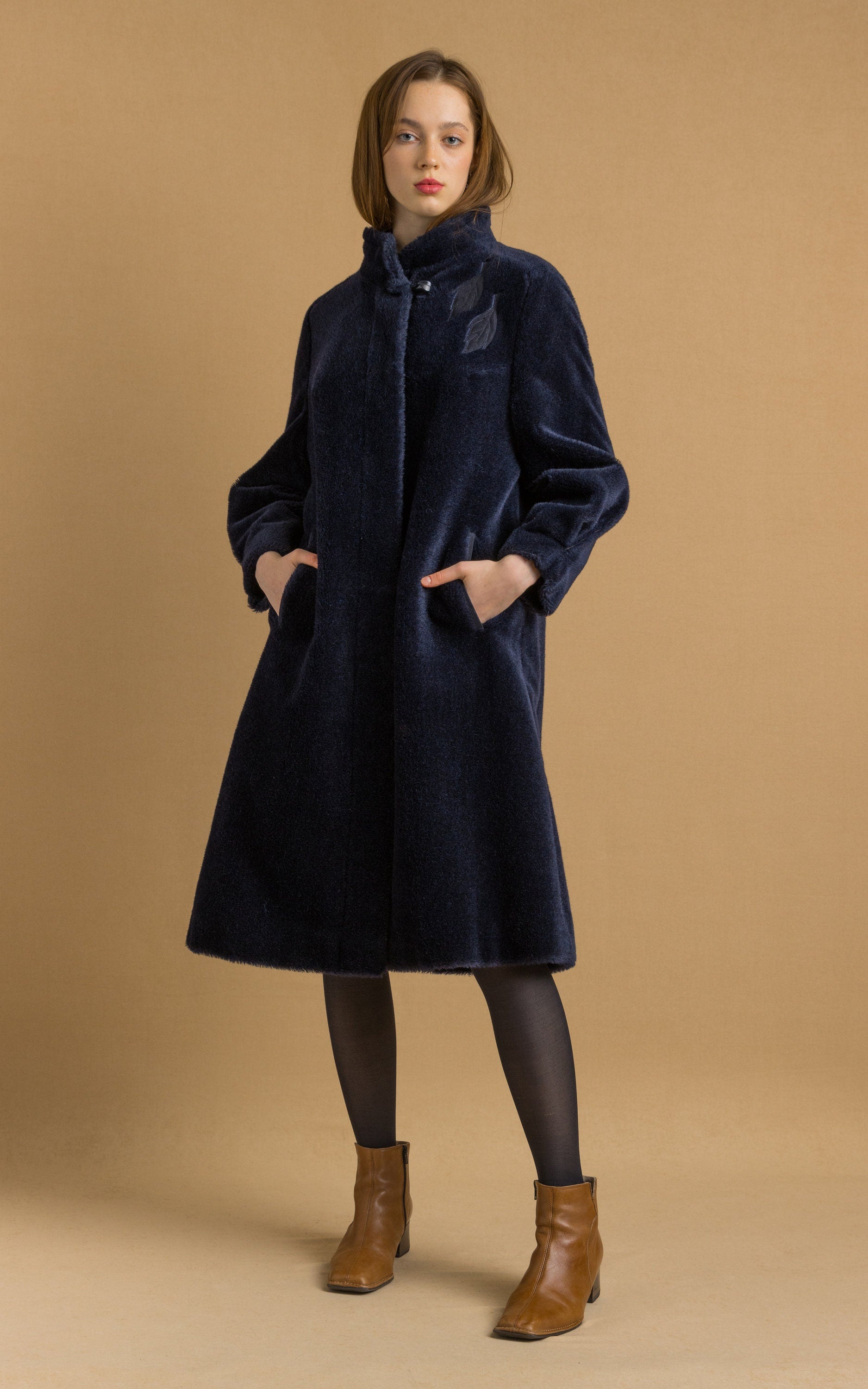 80s Woman Navy Blue Alpaka Coat Women Vintage 80s winter coat long wool coat outerwear maxi winter coat vintage clothing size Medium