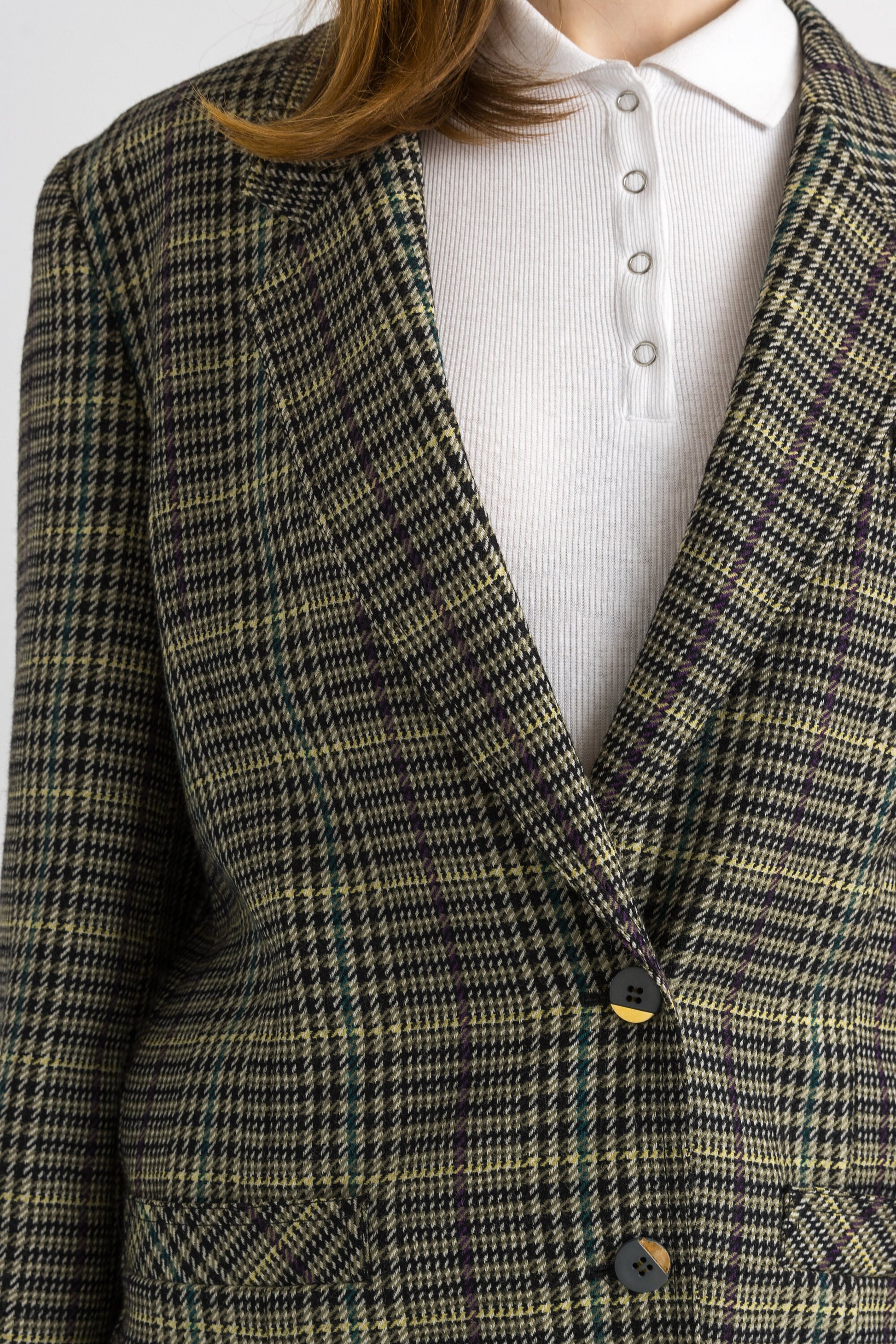 80s Vintage Vtg Rare Pure Wool Woolmark Grey Check Blazer Jacket Button Up size Medium / Vintage Woman Blazer