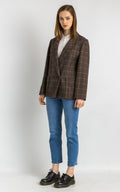 80s Vintage Vtg Rare Pure Wool Woolmark Brown Check Blazer Jacket Button Up size Medium / Vintage Woman Blazer