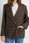 80s Vintage Vtg Rare Pure Wool Woolmark Brown Check Blazer Jacket Button Up size Medium / Vintage Woman Blazer