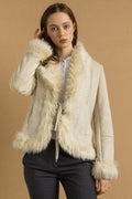 Faux Sheepskin Jacket 90's, Size M Faux Shearling Winter Jacket, Beige Sherpa Jacket, Y2K Chic Jacket, Sustainable Fashion, Vegan Fur Jacket