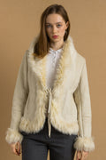 Faux Sheepskin Jacket 90's, Size M Faux Shearling Winter Jacket, Beige Sherpa Jacket, Y2K Chic Jacket, Sustainable Fashion, Vegan Fur Jacket