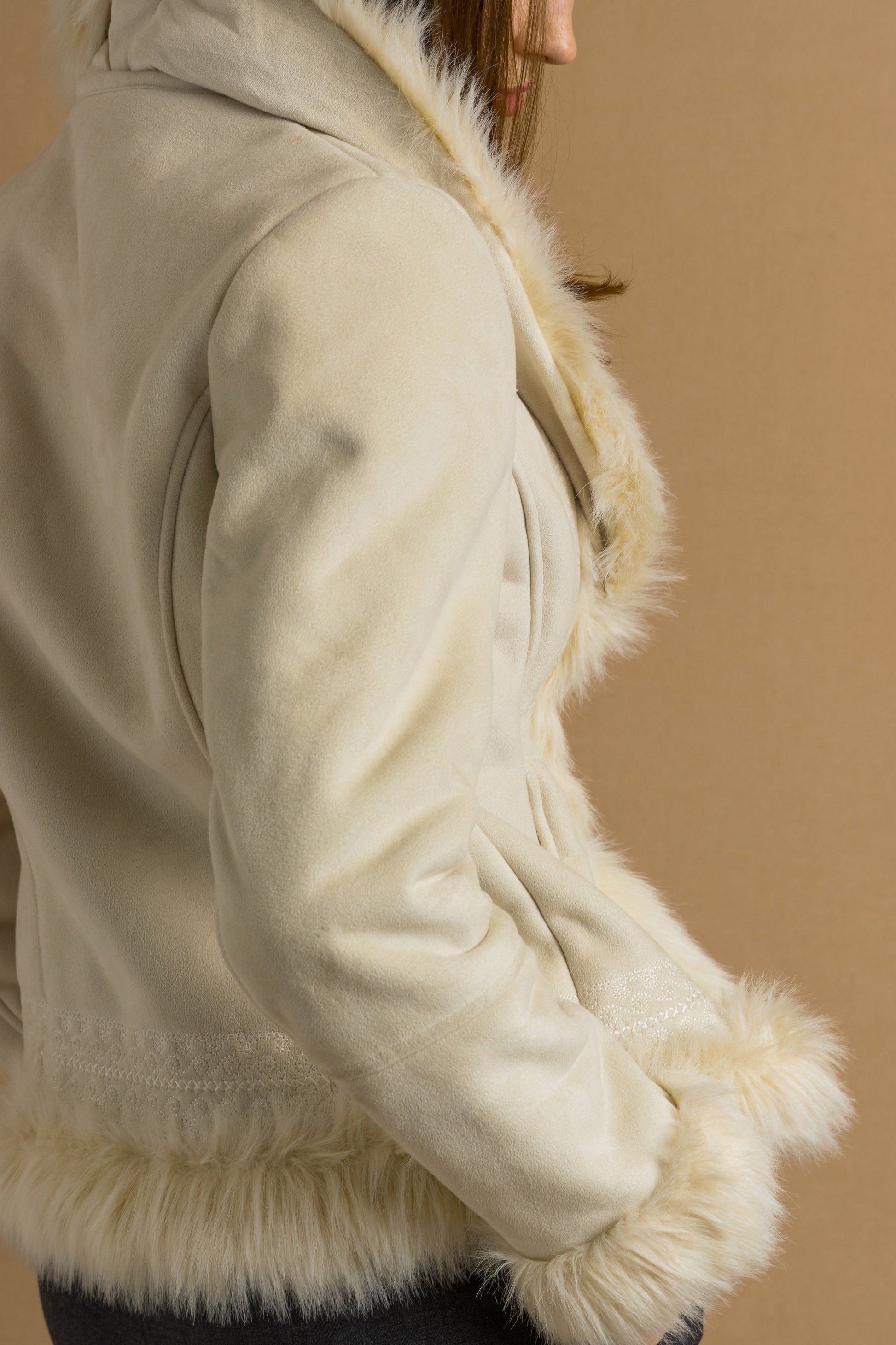 Faux Sheepskin Jacket 90's, Size M Faux Shearling Winter Jacket, Beige Sherpa Jacket, Y2K Chic Jacket, Sustainable Fashion, Vegan Fur Jacket