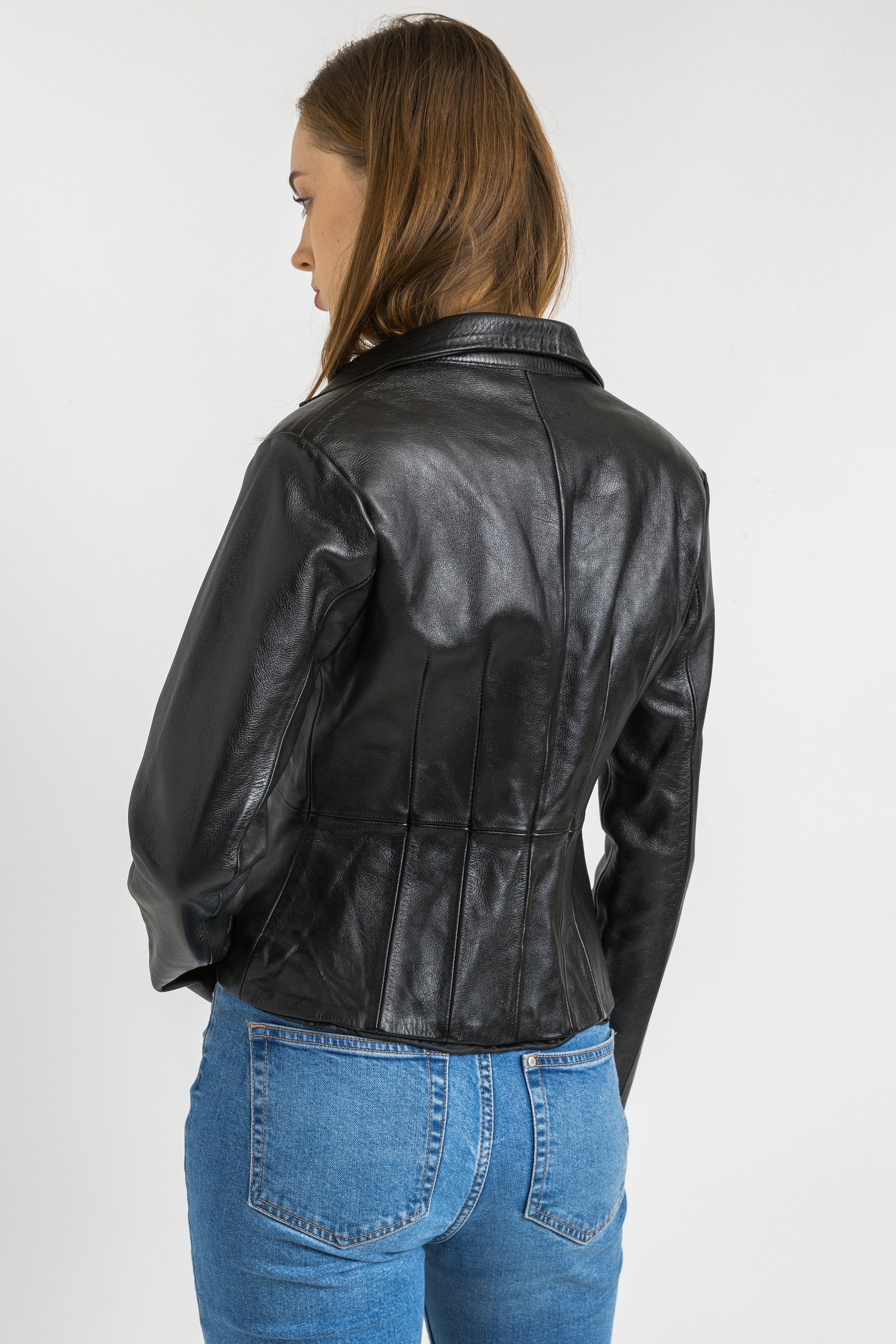 Vintage 90’s Woman Black The Leather Shop Biker Leather Motorcycle Jacket Size Small