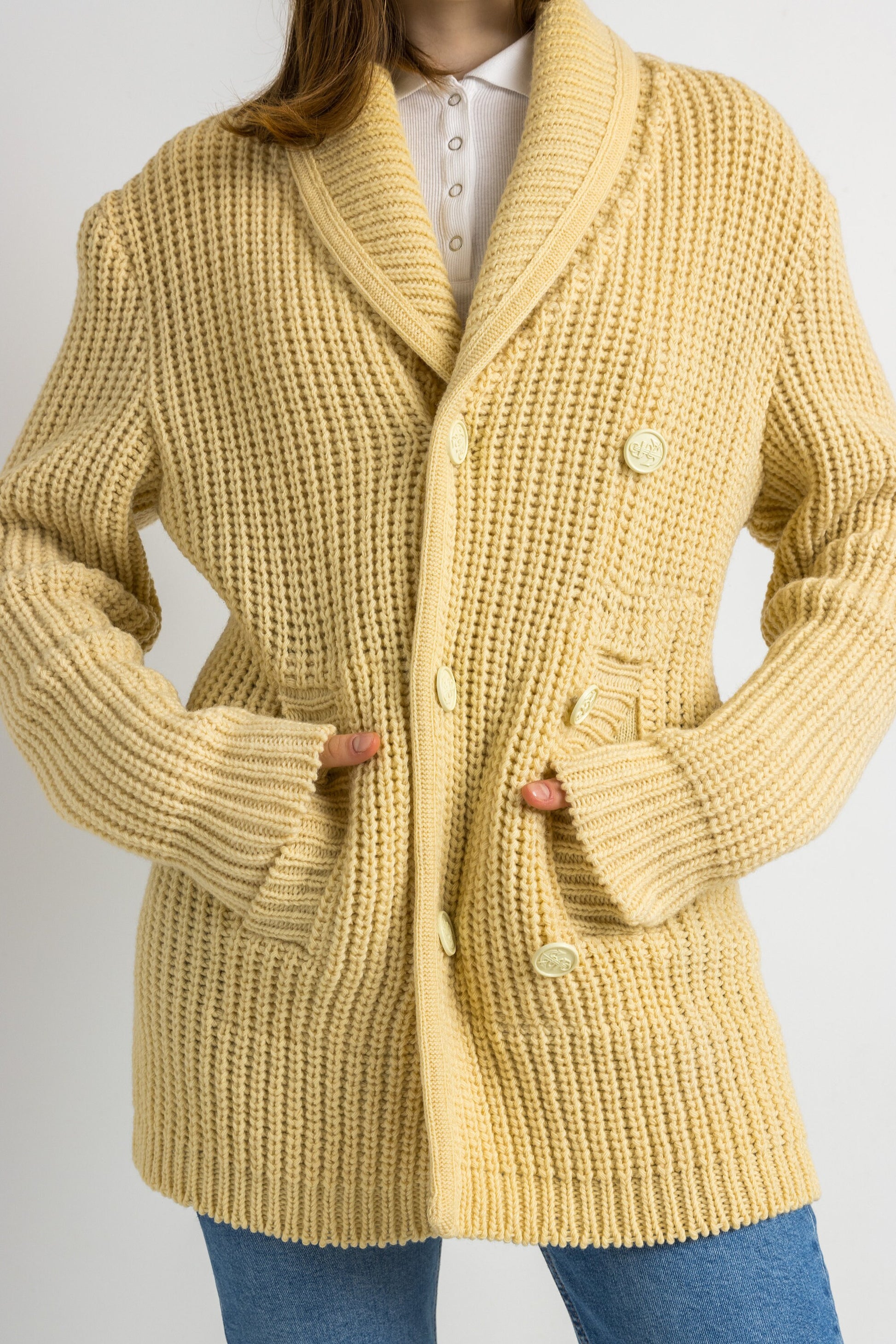 60s Vintage Daniel Hechter French Knitwear Pullover Wool Sweater Jumper Cardigan/ Vintage Shetland Wool Woman V Neck Cardigan