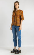 Vintage Jean Louis Scherrer Crochet Brown Blouse Buttons Up Top