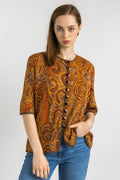 Vintage Jean Louis Scherrer Crochet Brown Blouse Buttons Up Top