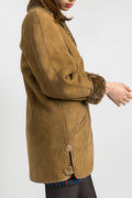 Deadstock Sheepskin Coat 70s, Size S, Brown Suede Vintage Coat, Casual Slouchy Coat, Worn In Shearling Coat, Sustainable Winter Outerwear