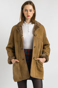 Deadstock Sheepskin Coat 70s, Size S, Brown Suede Vintage Coat, Casual Slouchy Coat, Worn In Shearling Coat, Sustainable Winter Outerwear