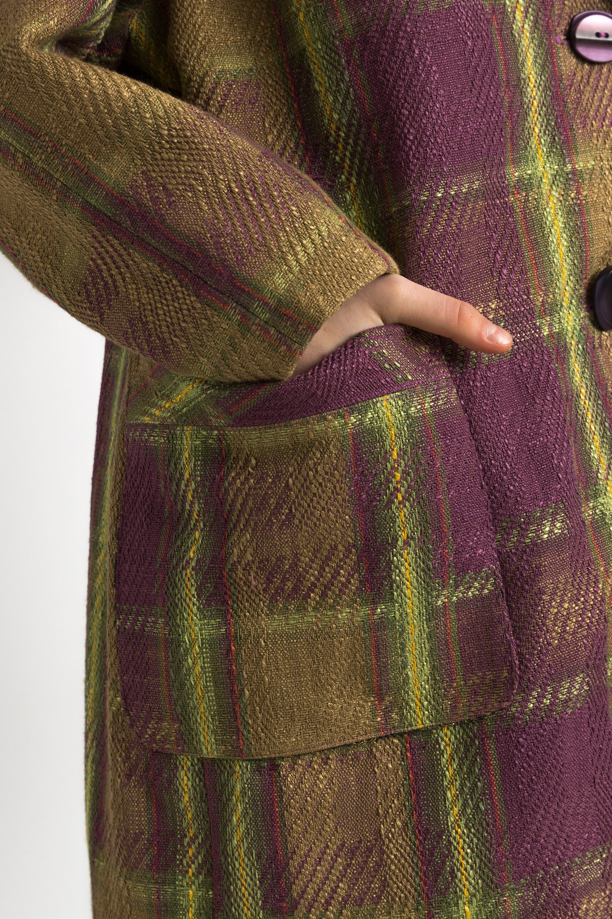 80s Check Linen Coat Women Vintage 80s spring fall coat long wool coat outerwear maxi fall coat vintage clothing size Medium