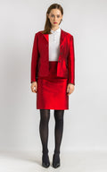 Jil Sander Silk suit, 80s red silk high waisted pencil skirt suit with buttons, elegant Jil Sander jacket and skirt set