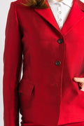 Jil Sander Silk suit, 80s red silk high waisted pencil skirt suit with buttons, elegant Jil Sander jacket and skirt set