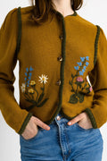 Original 1970s Hand Knit Austrian/Bavarian Style Cardigan,Embroidered Folk/Cottagecore Knitwear/Jacket size Small