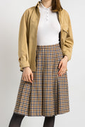 80s Vintage Aquascutum suit, 80s brown check high waisted pencil skirt suit with buttons, Aquascutum Harrington jacket and skirt set